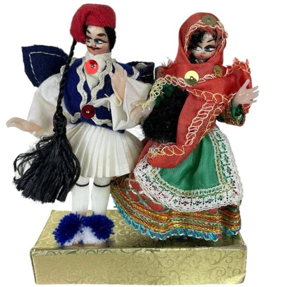 Vintage Greek Folk Doll Set Tsolias Evzones Traditional Ceremonial Dance Outfit - Picture 10 of 16